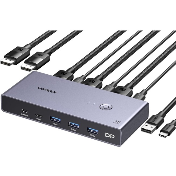 UGREEN 8K Displayport KVM Switch DP 1.4 with 4 USB 3.0 Ports (3 USB-A + 1 USB-C) - Picture 6 of 8